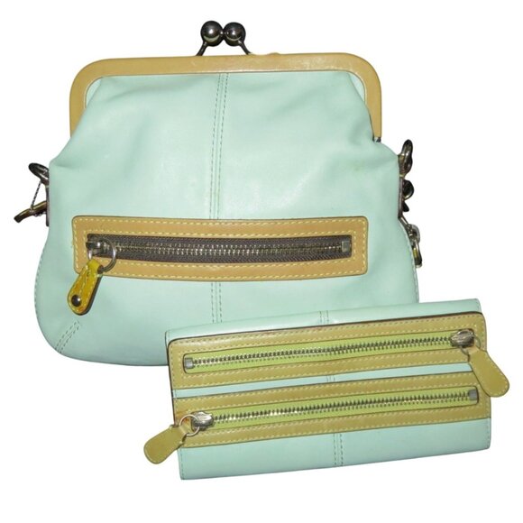SOLD Coach 2008 Laura & Bonnie Seafoam Green Full Grain Leather Bag & Wallet Set - Picture 15 of 16